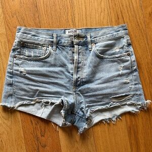 Agolde Light Blue Distressed High-Rise Jean Shorts
